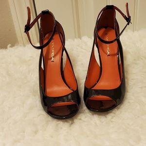 Via Spiga Black Peep Toe Heels